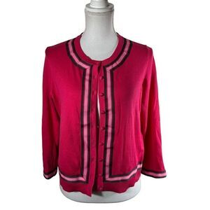 💗💗🫒🫒Boden Pink Button Down Cardigan with olive green trim: SO CUTE!💗💗🫒🫒